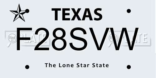 F28SVW Texas License Plate