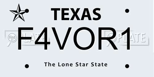 F4VOR1 Texas License Plate