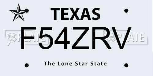 F54ZRV Texas License Plate