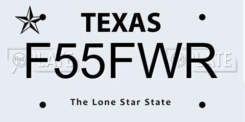 F55FWR Texas License Plate