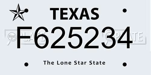 F625234 Texas License Plate