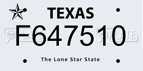 F647510 Texas License Plate