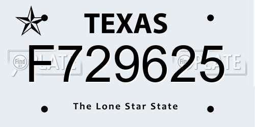 F729625 Texas License Plate