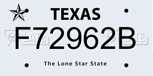F72962B Texas License Plate