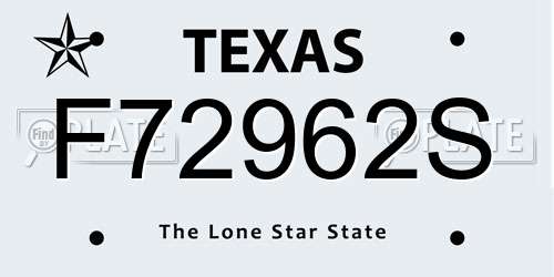 F72962S Texas License Plate