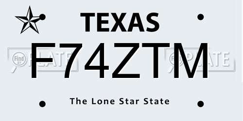 F74ZTM Texas License Plate