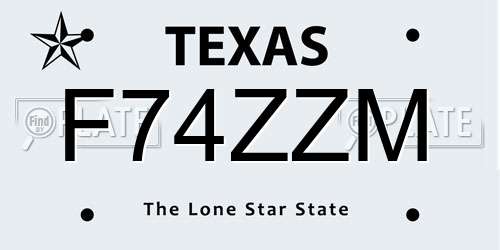 F74ZZM Texas License Plate