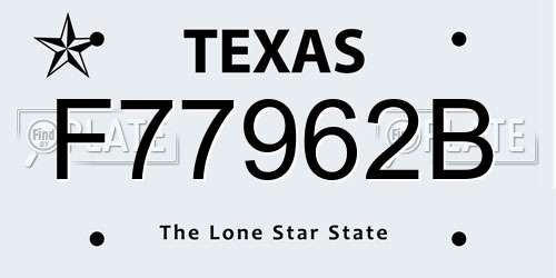F77962B Texas License Plate