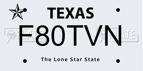 F80TVN Texas License Plate