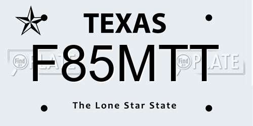 F85MTT Texas License Plate