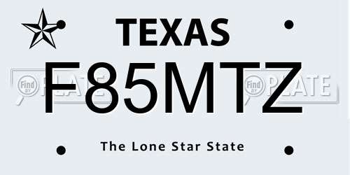 F85MTZ Texas License Plate
