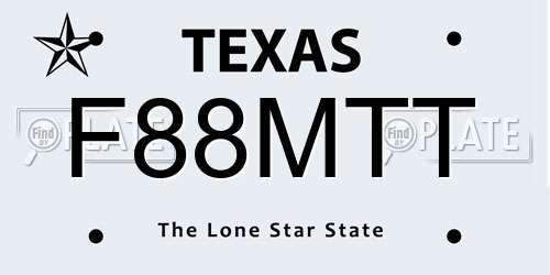 F88MTT Texas License Plate