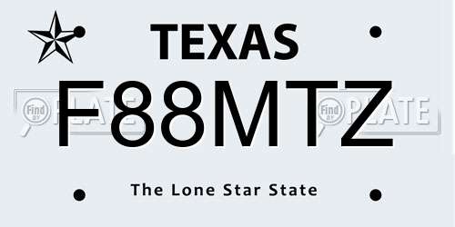 F88MTZ Texas License Plate
