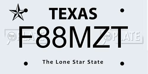 F88MZT Texas License Plate