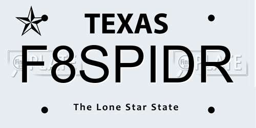 F8SPIDR Texas License Plate