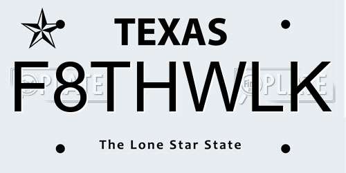 F8THWLK Texas License Plate