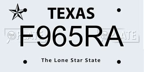 F965RA Texas License Plate