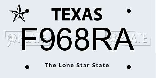 F968RA Texas License Plate