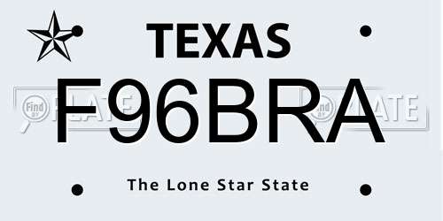 F96BRA Texas License Plate