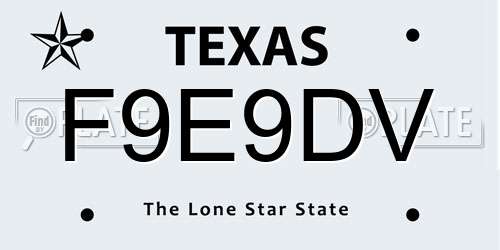 F9E9DV Texas License Plate