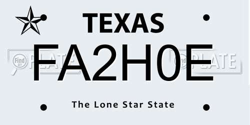 FA2H0E Texas License Plate