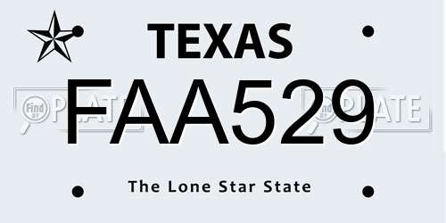 FAA529 Texas License Plate