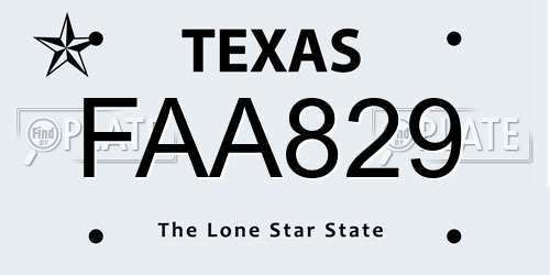 FAA829 Texas License Plate