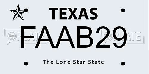 FAAB29 Texas License Plate