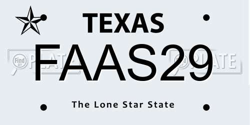 FAAS29 Texas License Plate