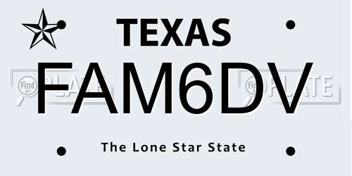 FAM6DV Texas License Plate