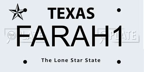FARAH1 Texas License Plate