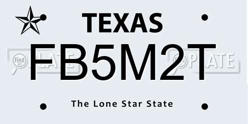 FB5M2T Texas License Plate
