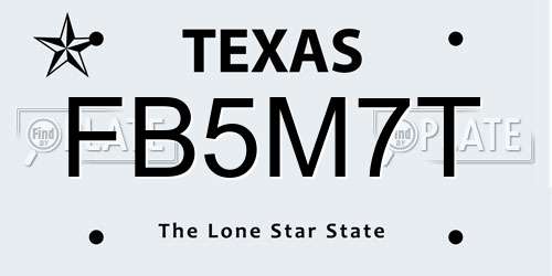 FB5M7T Texas License Plate