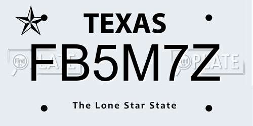 FB5M7Z Texas License Plate