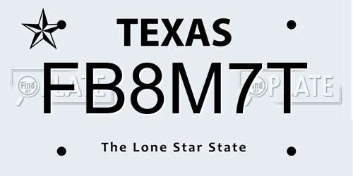 FB8M7T Texas License Plate