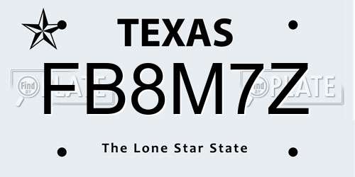 FB8M7Z Texas License Plate