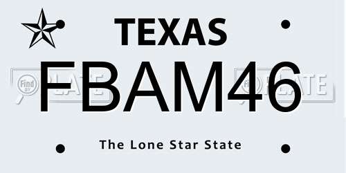 FBAM46 Texas License Plate