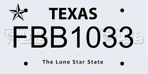 FBB1033 Texas License Plate