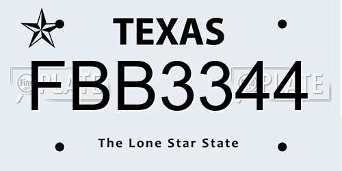 FBB3344 Texas License Plate