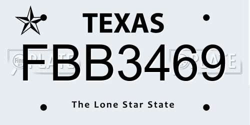 FBB3469 Texas License Plate