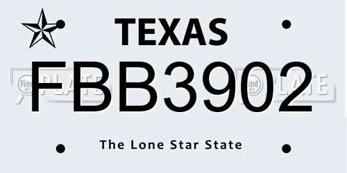 FBB3902 Texas License Plate