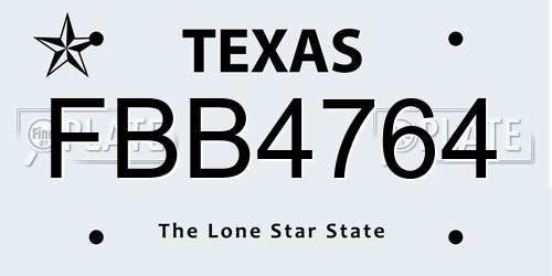 FBB4764 Texas License Plate