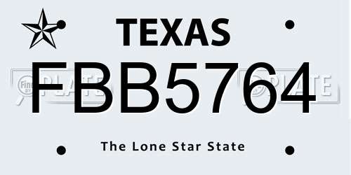 FBB5764 Texas License Plate