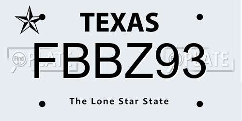 FBBZ93 Texas License Plate
