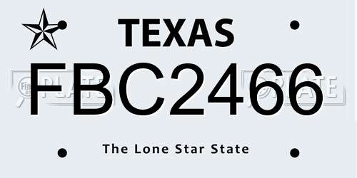 FBC2466 Texas License Plate