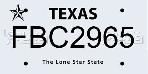 FBC2965 Texas License Plate