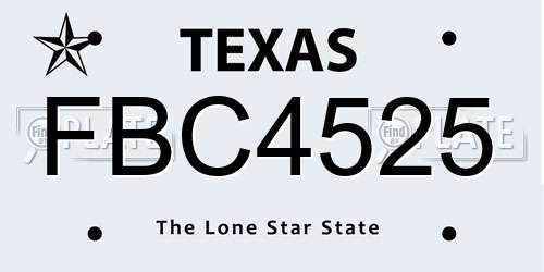 FBC4525 Texas License Plate