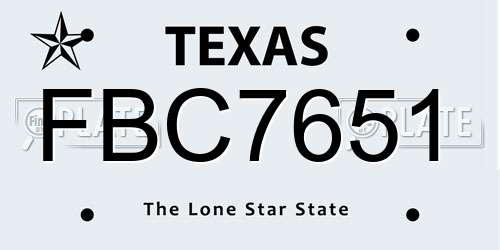 FBC7651 Texas License Plate