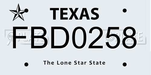 FBD0258 Texas License Plate