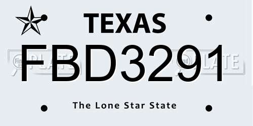 FBD3291 Texas License Plate